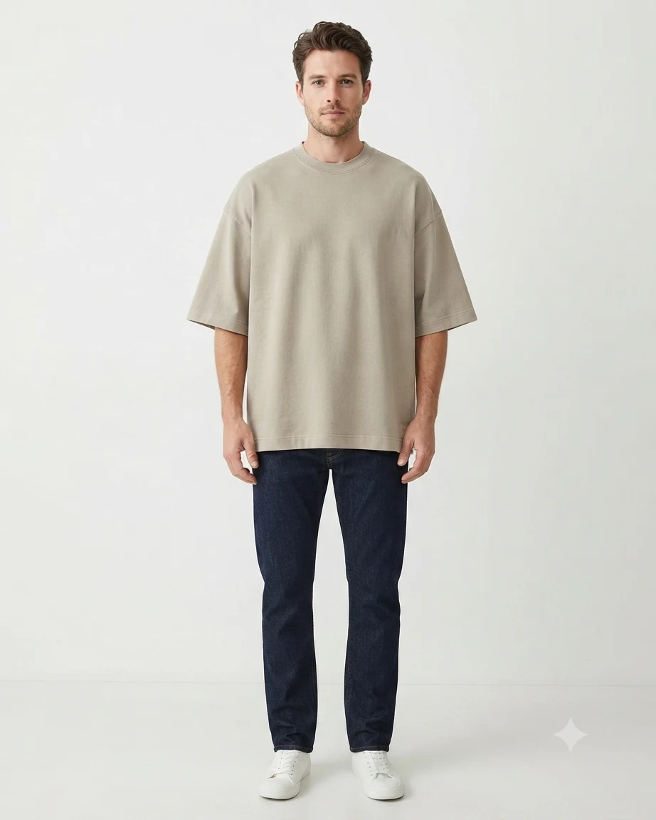 Plain Drop Shoulder Oversized Tee – Light Beige